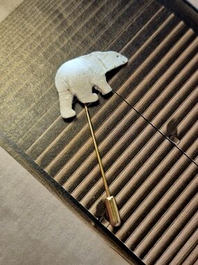 Polar Bear Stick Lapel Pin - White  Leather and Gold